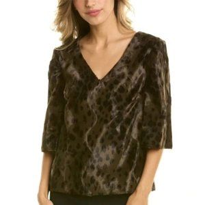 Trina Turk Coquette Faux Fur Animal Print Top Women New Work Fall Winter